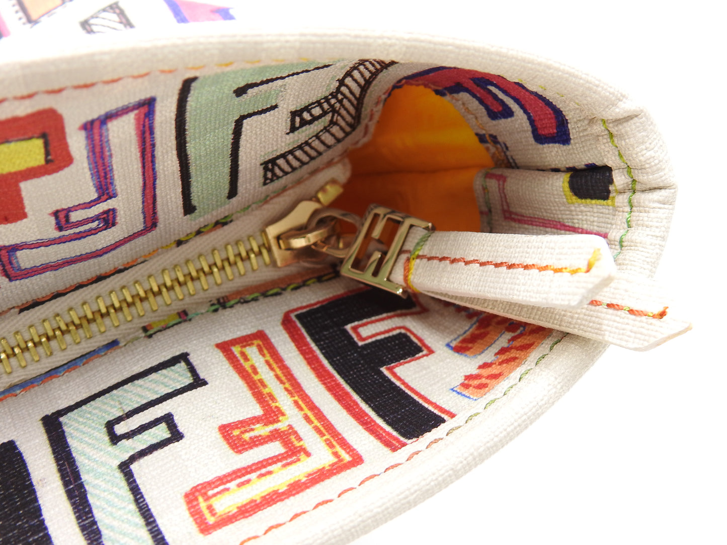 FENDI Zucca Toe Roll Bag Shoulder Bag PVC Canvas White Multicolor 8BH185