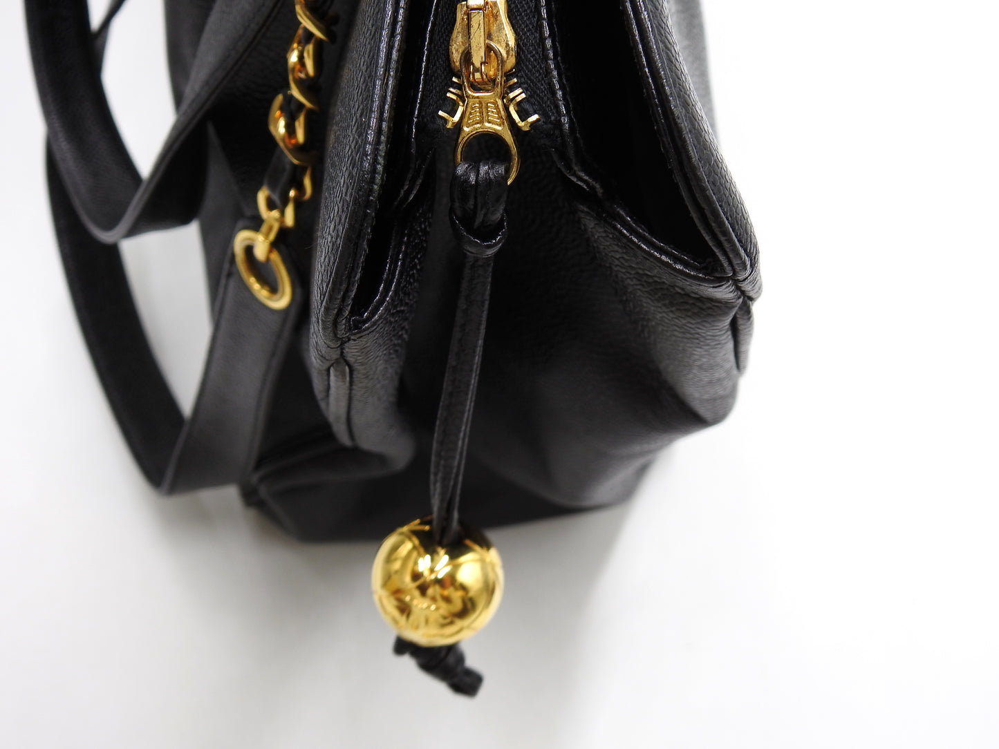 CHANEL Vintage Super Model Chain Shoulder Bag Tote Bag Caviarskin Black