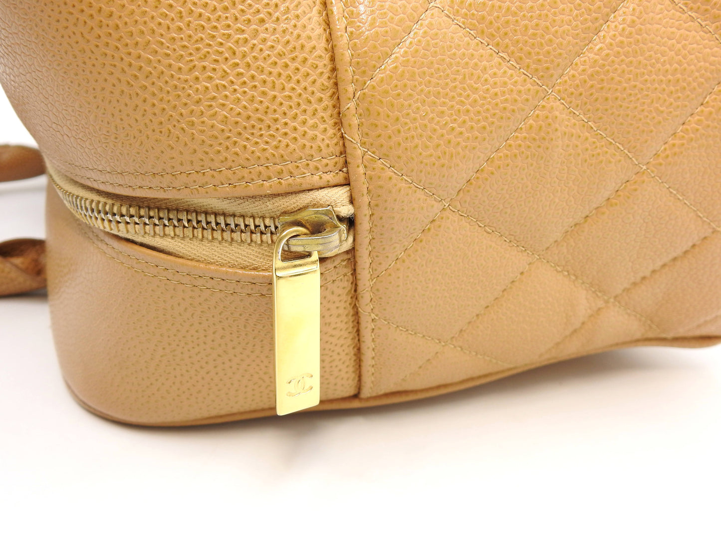 CHANEL Timeless CC Matelasse Boston Hand Bag Caviarskin Beige A20997