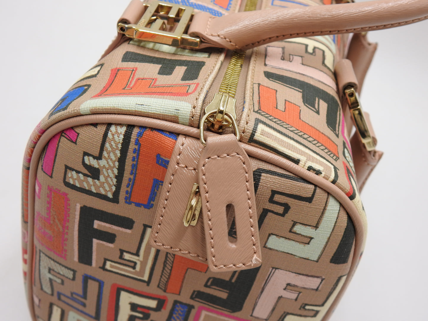 FENDI Zucca Boston Hand Bag PVC Leather Beige Multicolor 8BL068