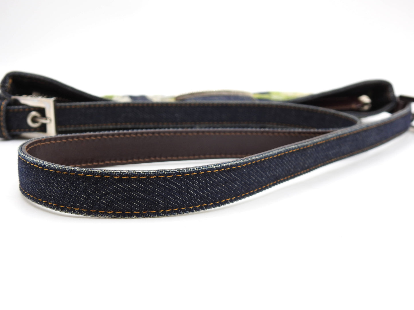 FENDI Denim Mamma Baguette Shoulder Hand Bag Flower Embroidered Navy