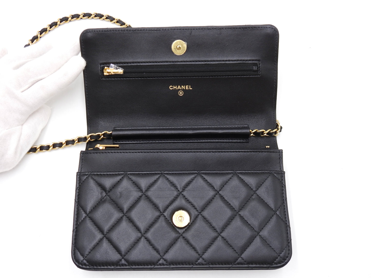 CHANEL CC Matelasse Casino Wallet On Chain Shoulder Bag Lambskin Black