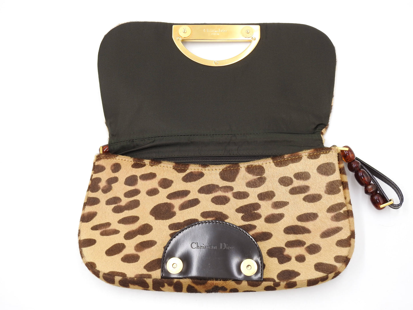 Christian Dior Malice Pearl Shoulder Bag Leather Leopard Brown Gold