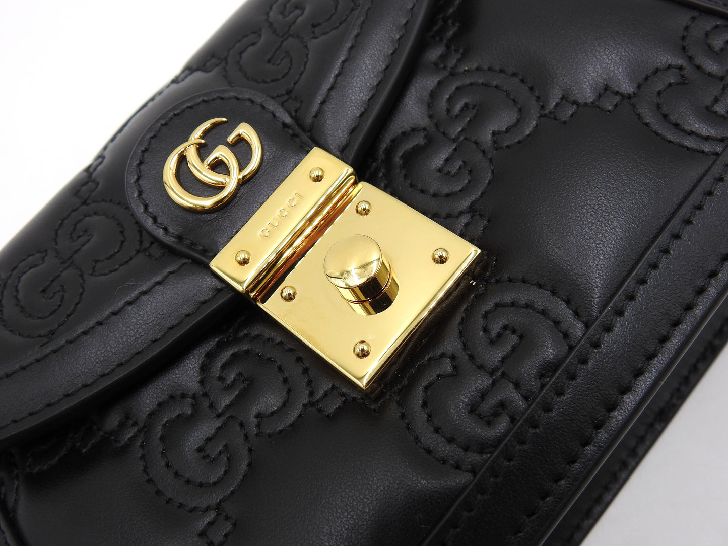 GUCCI GG Matelasse Top Handle 2way Shoulder Bag Leather Black 724499