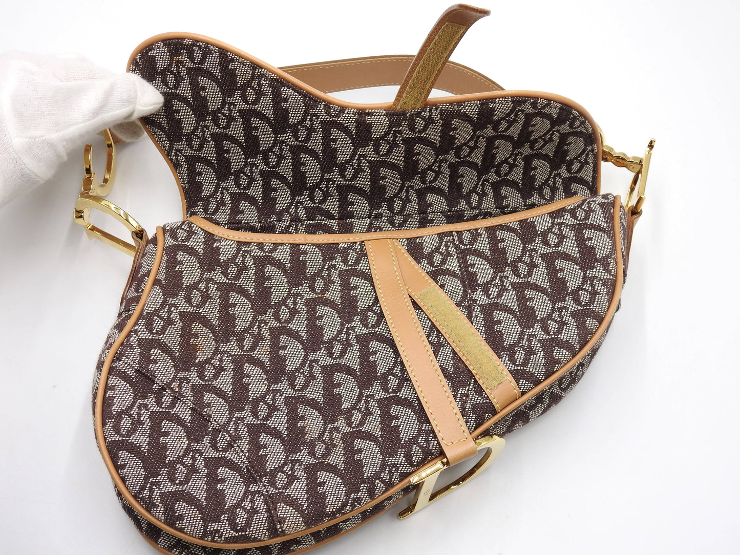 Christian Dior Trotter Oblique Saddle Bag Shoulder Hand Bag Canvas Brown