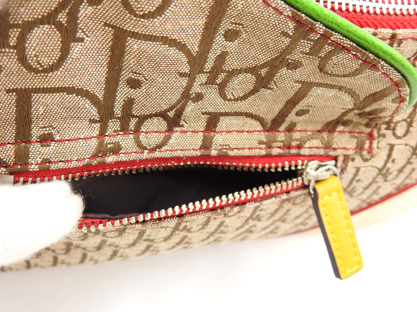 Christian Dior Trotter Rasta Saddle Crossbody Shoulder Bag Canvas Beige