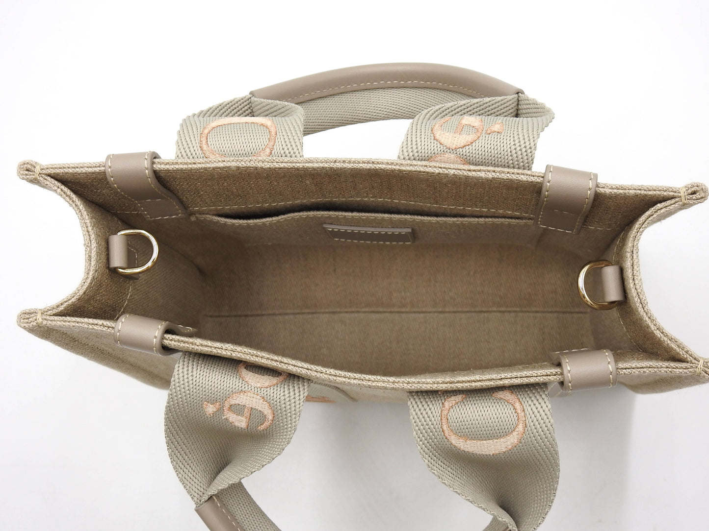 CHLOE Woody 2way Small Tote Bag Shoulder Bag Canvas Beige Gray