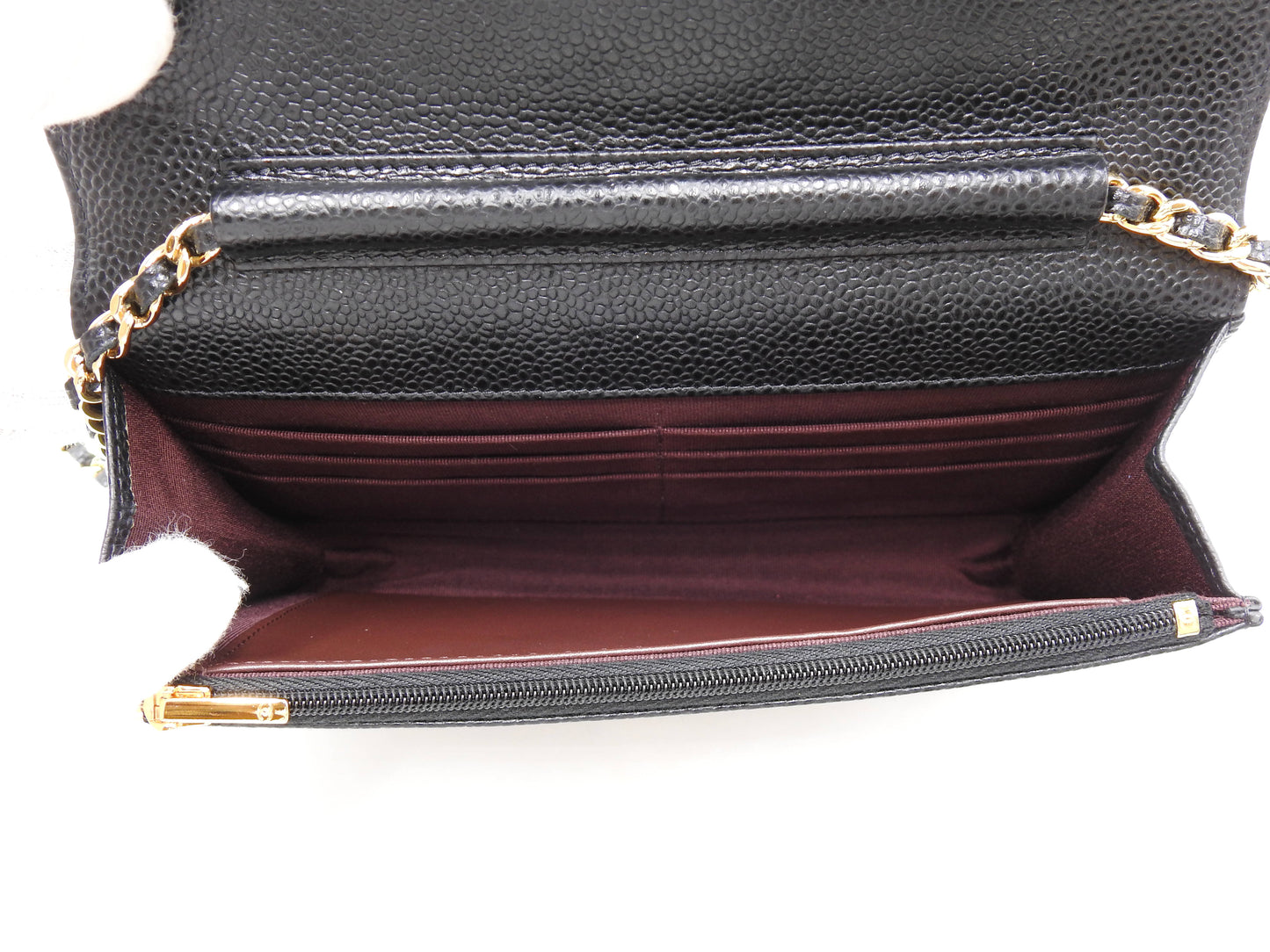 CHANEL CC Matelasse Wallet On Chain Shoulder Bag Caviarskin Black AP0250