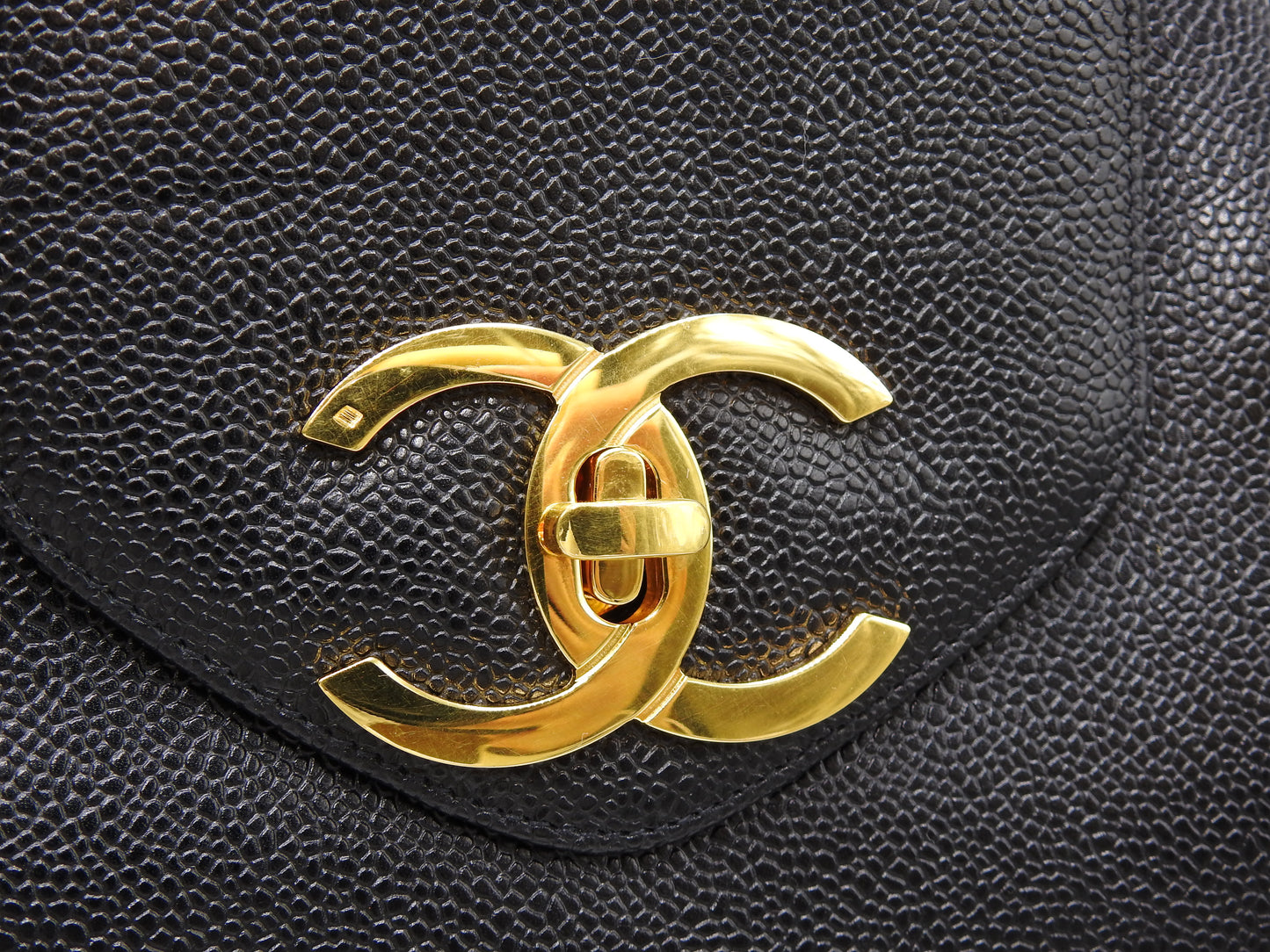 CHANEL Vintage Super Model Chain Shoulder Bag Tote Bag Caviarskin Black