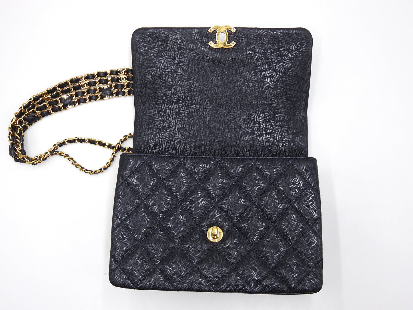 CHANEL Coco First Matelasse Flap Chain Shoulder Bag Caviarskin Navy AS3580