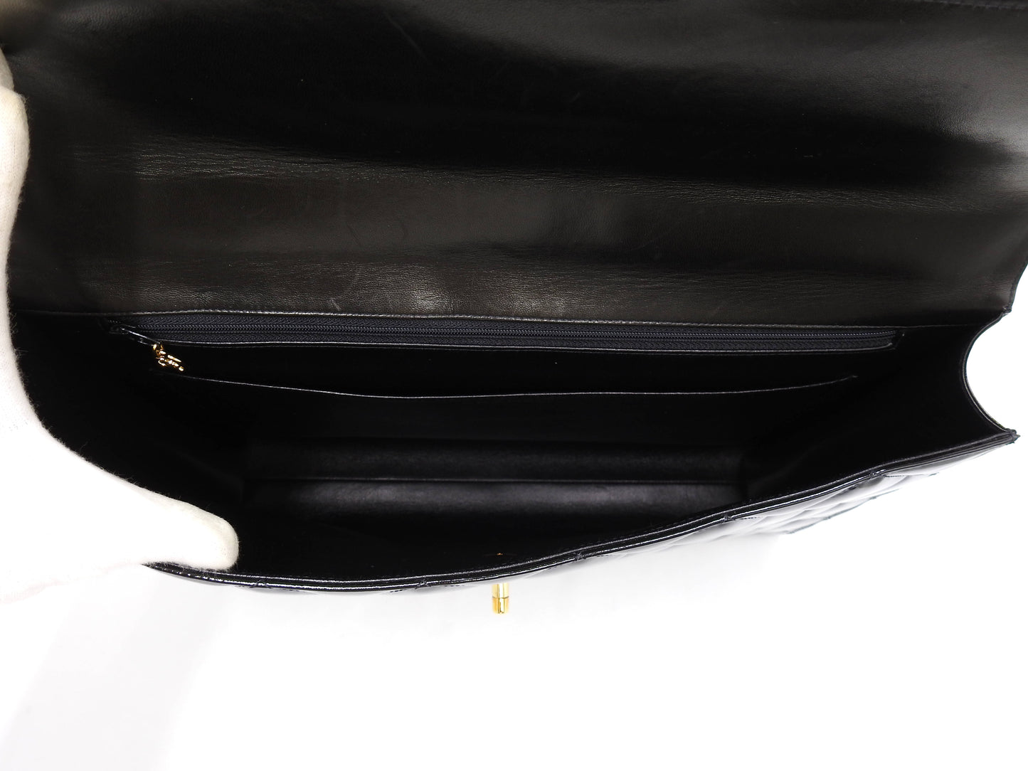 CHANEL CC Matelasse Briefcase Business Bag Enamel Patent Leather Black