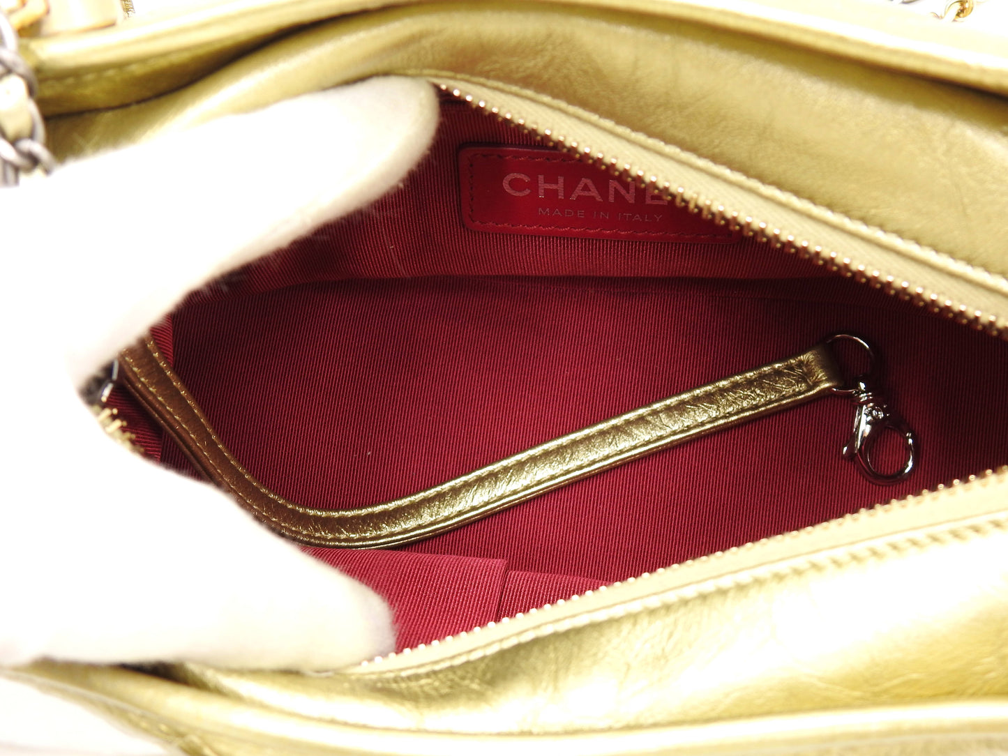 CHANEL Gabrielle De Small Hobo Chain Shoulder Bag Calfskin Gold A91810