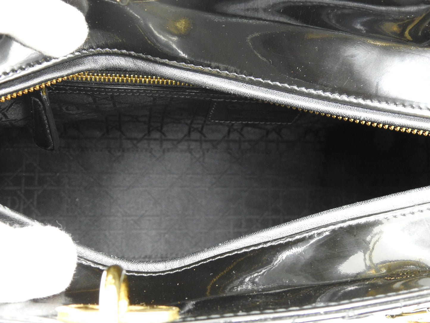 Christian Dior Lady Dior Large Cannage Hand Tote Bag Enamel Patent Leather