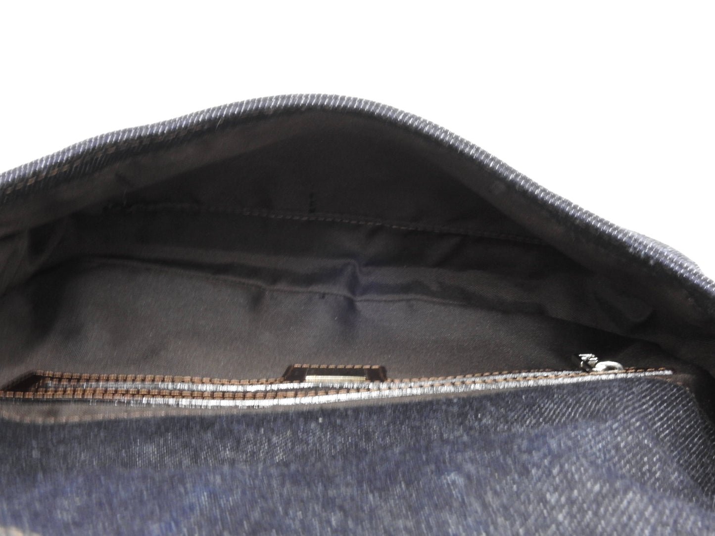 Auth FENDI Mamma Baguette Shoulder Hand Bag Denim Navy Silver Hardware