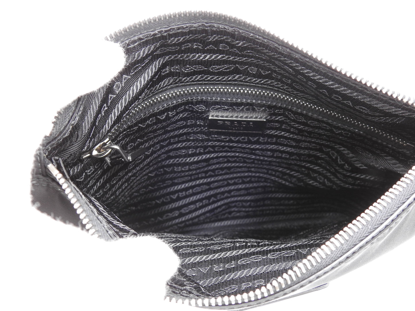 PRADA Nylon Crossbody Shoulder Bag Black Silver Hardware BT0716