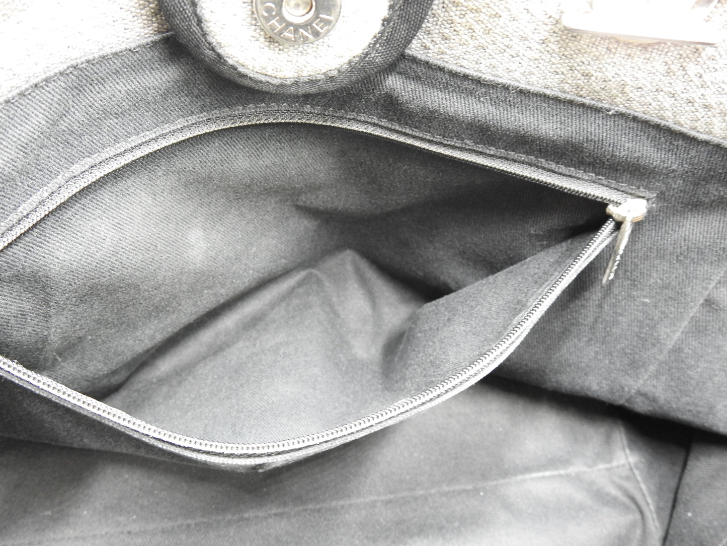 Chanel Deauville MM Tote Bag Shoulder Bag Canvas Gray Silver A67001