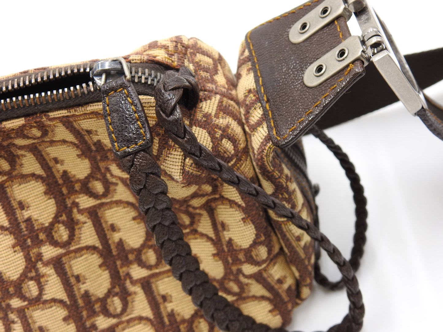 Christian Dior Trotter Flight Crossbody Shoulder Bag Canvas Leather Brown