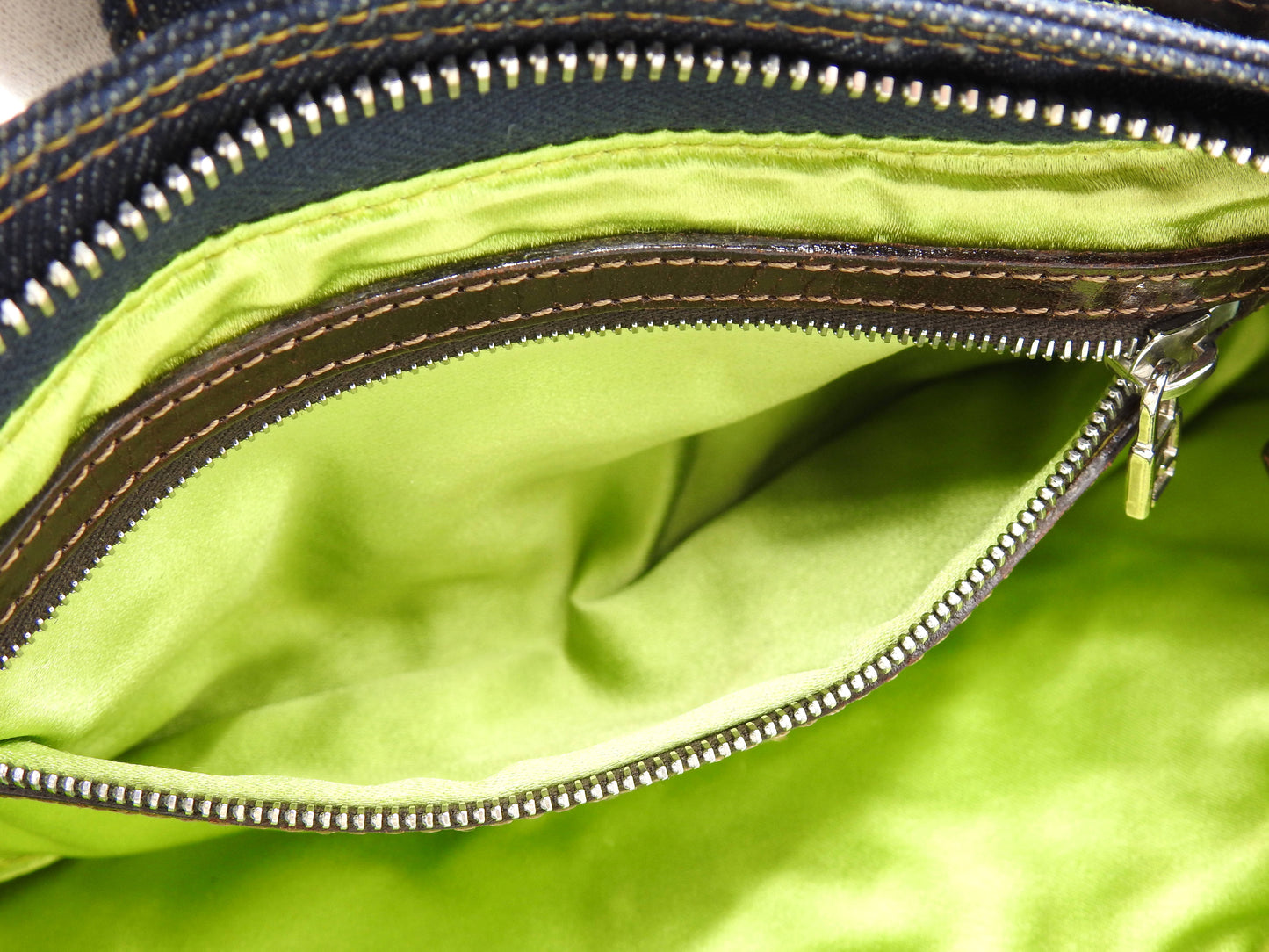 FENDI Denim Mamma Baguette Shoulder Hand Bag Flower Embroidered Navy