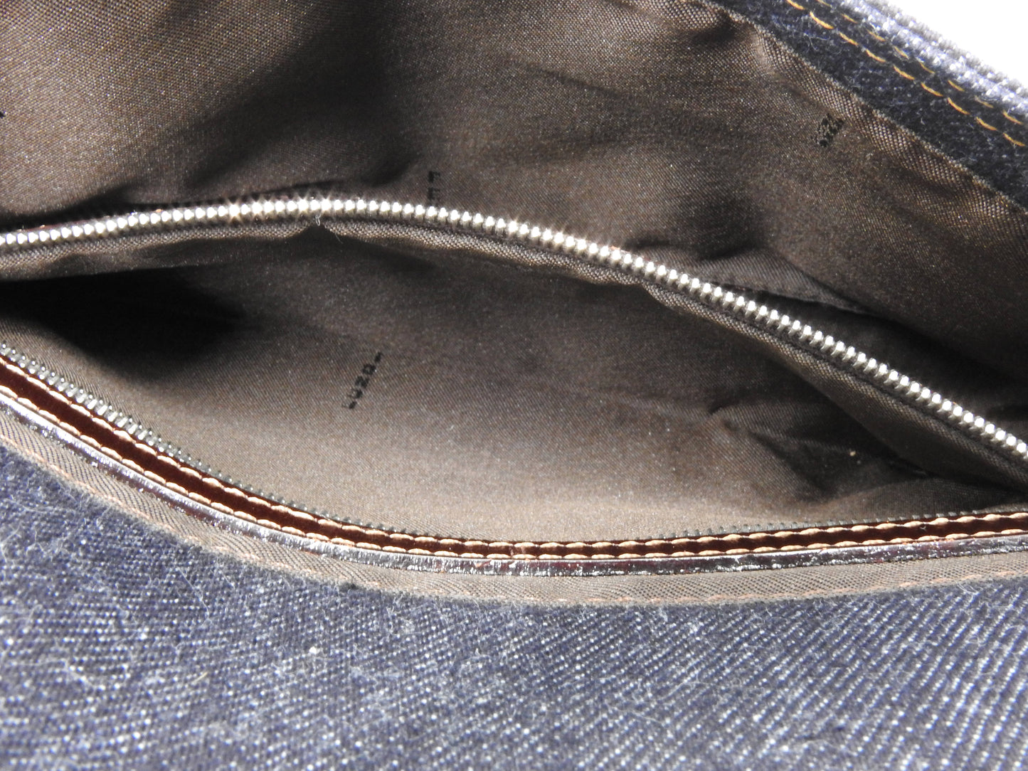 Auth FENDI Mamma Baguette Shoulder Hand Bag Denim Navy Silver Hardware