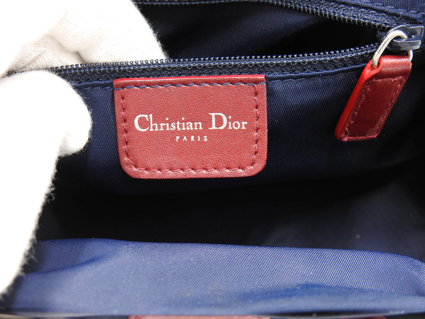 Christian Dior Trotter Kiss Lock Mini Hand Bag Canvas Leather Navy Red