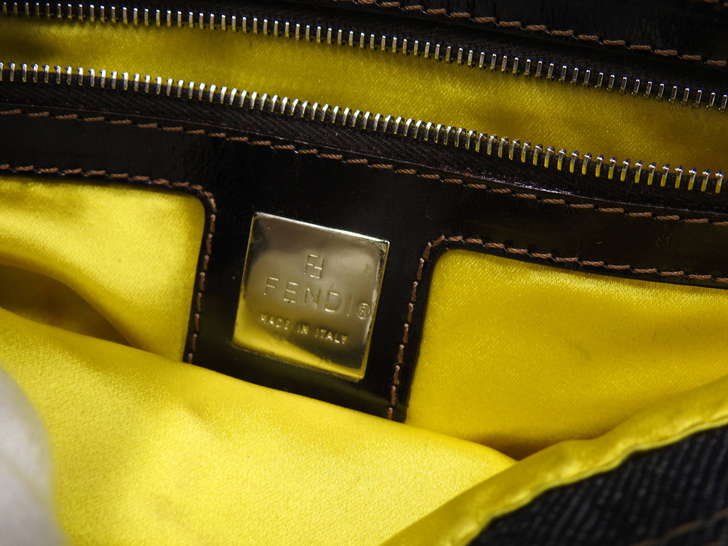 FENDI Denim Mamma Baguette Shoulder Hand Bag Flower Embroidered Navy