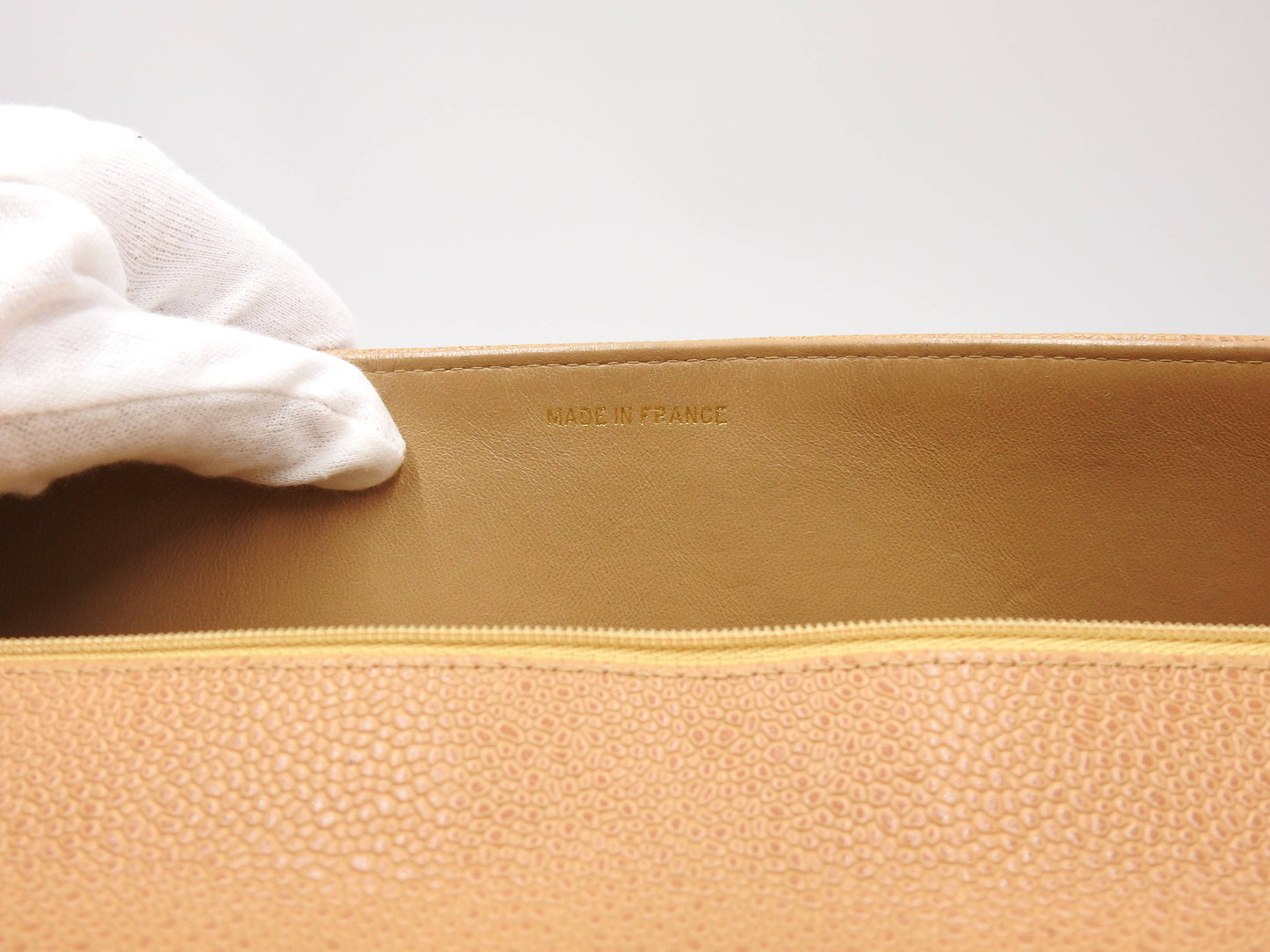CHANEL CC Matelasse Briefcase Business Bag Caviarskin Leather Beige Gold