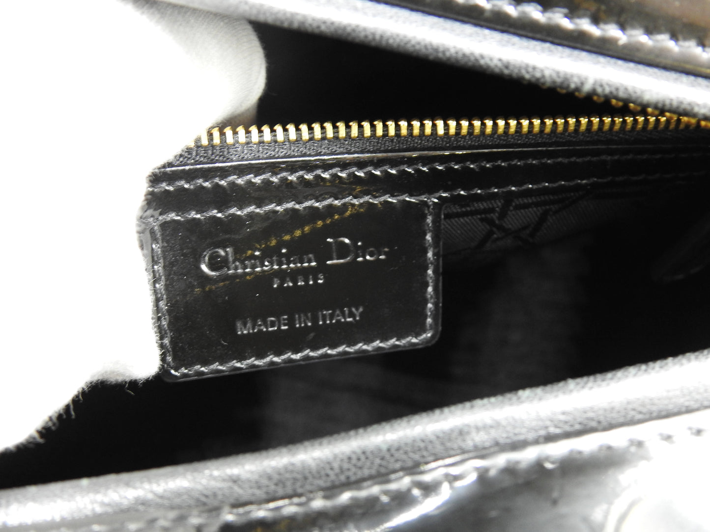 Christian Dior Lady Dior Large Cannage Hand Tote Bag Enamel Patent Leather