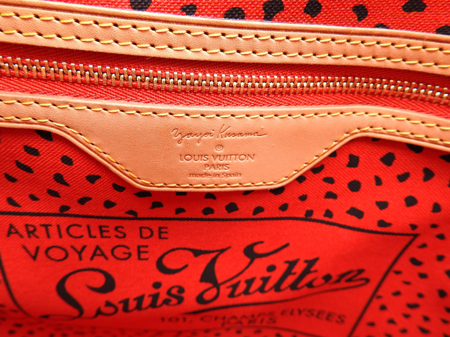 LOUIS VUITTON Monogram Wave Kusama Yayoi Neverfull MM Tote Bag Red M40686