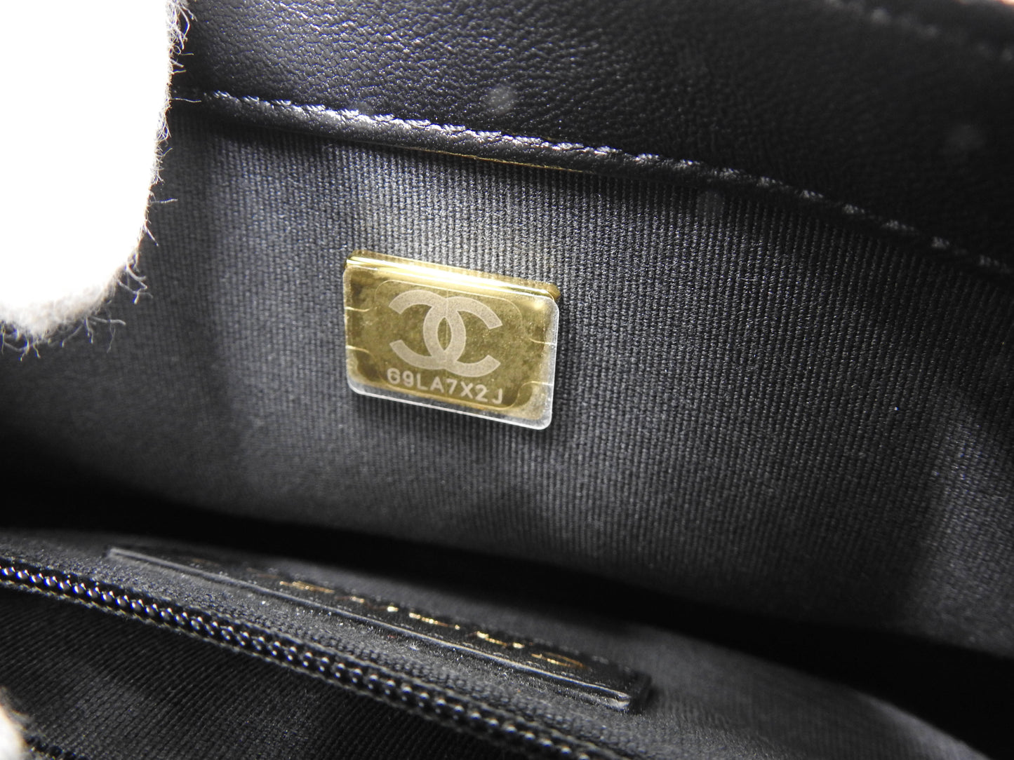 Chanel Mini Matelasse Flap Chain Shoulder Bag Lambskin Black Gold Hardware