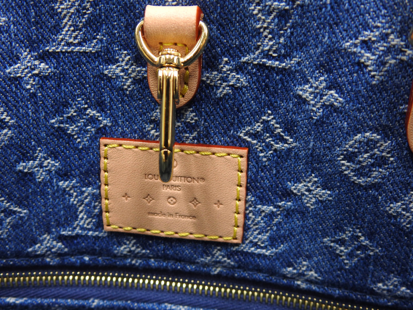 LOUIS VUITTON LV Remix Monogram Denim Onthego MM Shoulder Bag Blue M46871