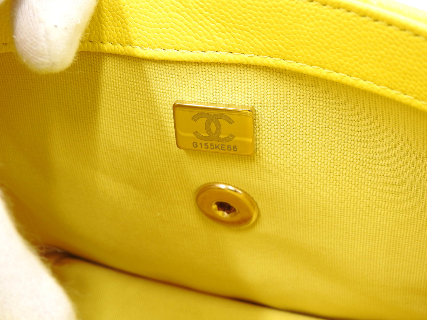 CHANEL CC Matelasse Top Handle Chain Shoulder Bag Caviarskin Yellow AS3729