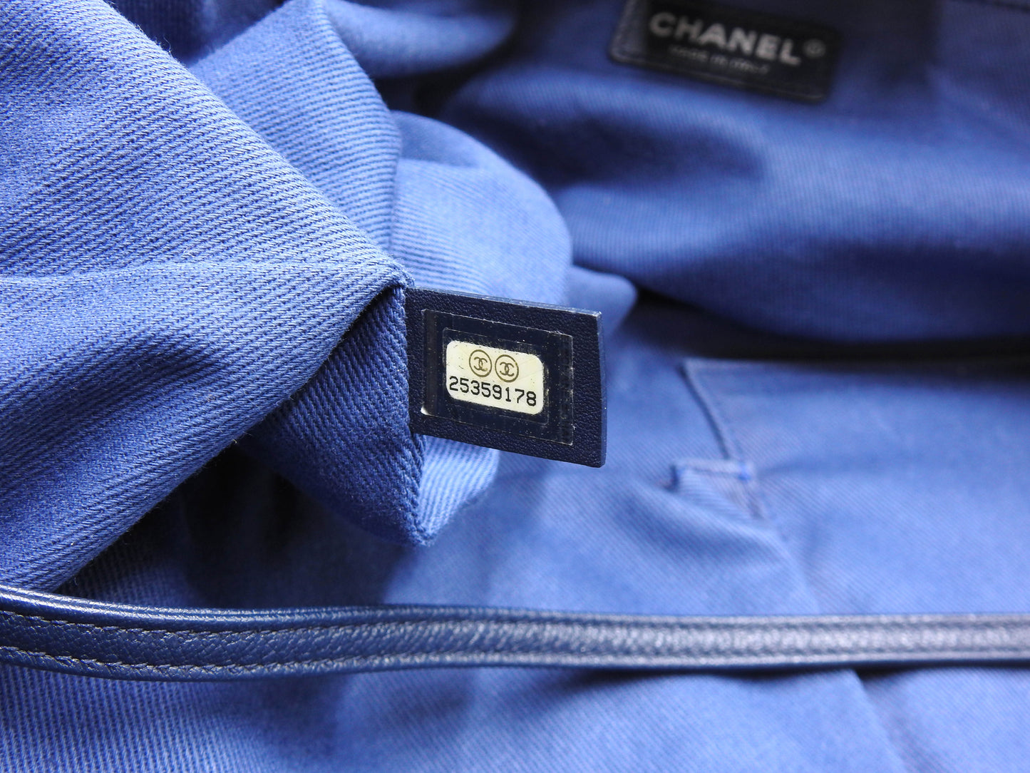 CHANEL Double Face Large Shopping Tote Shoulder Bag Canvas Navy A57180