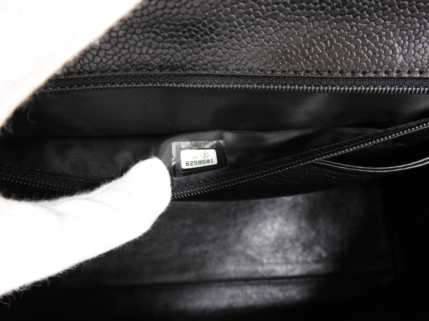 CHANEL CC Matelasse Kelly Top Handle Bag Caviarskin Leather Black A12397