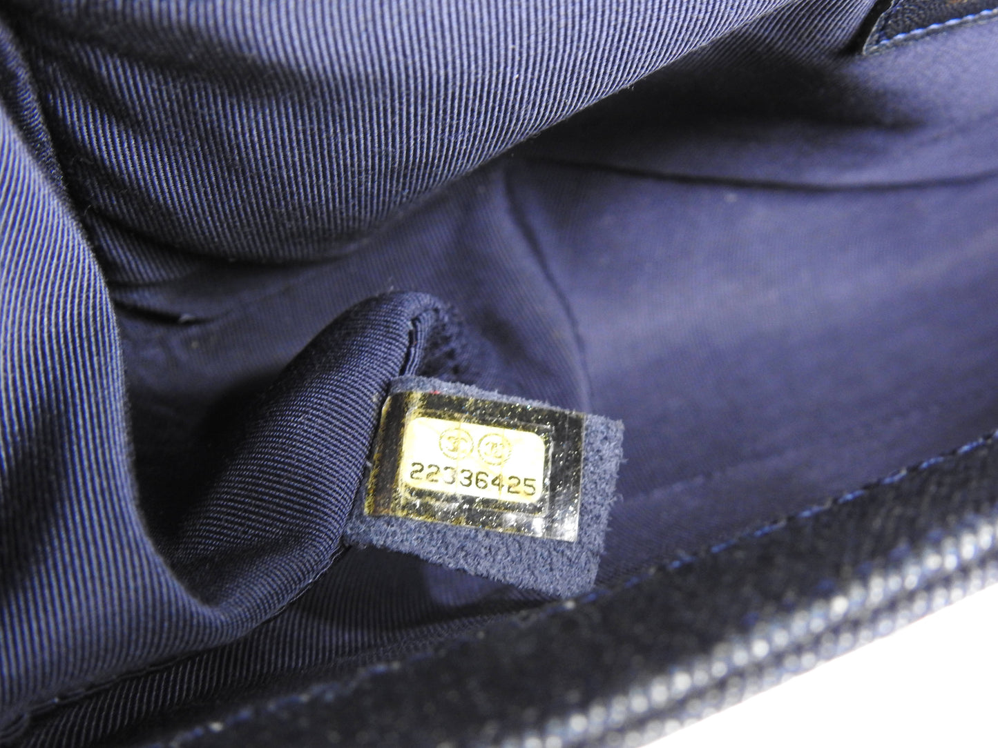 CHANEL Medium Boy Flap 25 Chain Shoulder Bag Denim Tweed Blue Gold A67086
