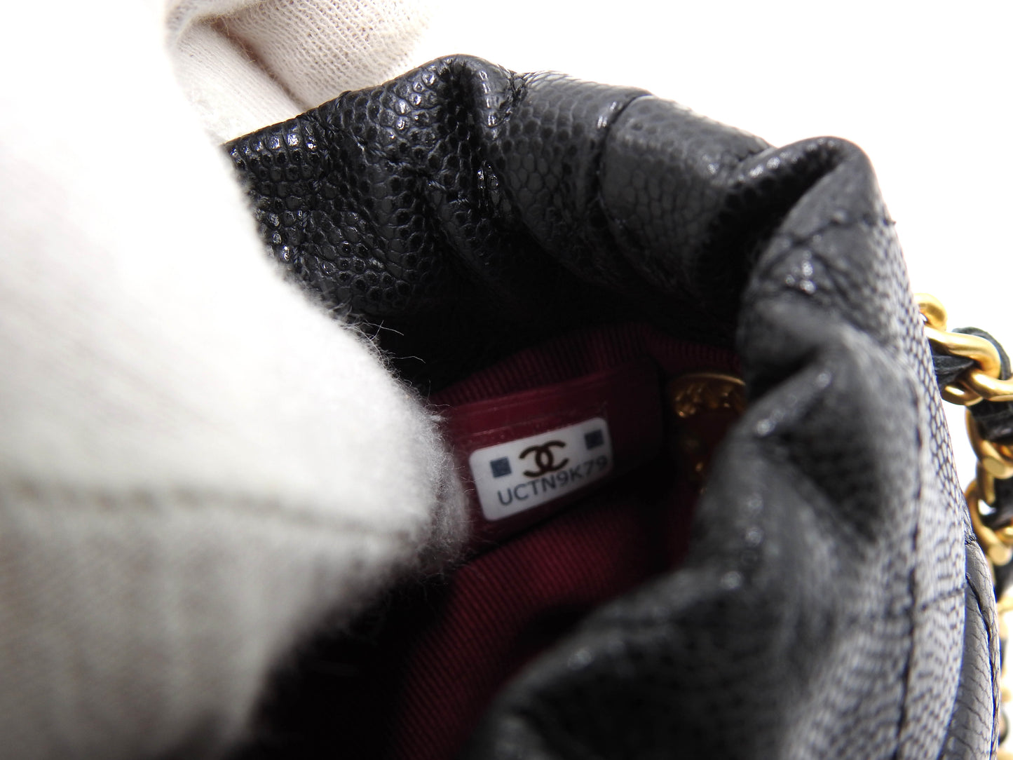 CHANEL CC Matelasse Mini Chain Bucket Shoulder Bag Caviarskin Black Gold