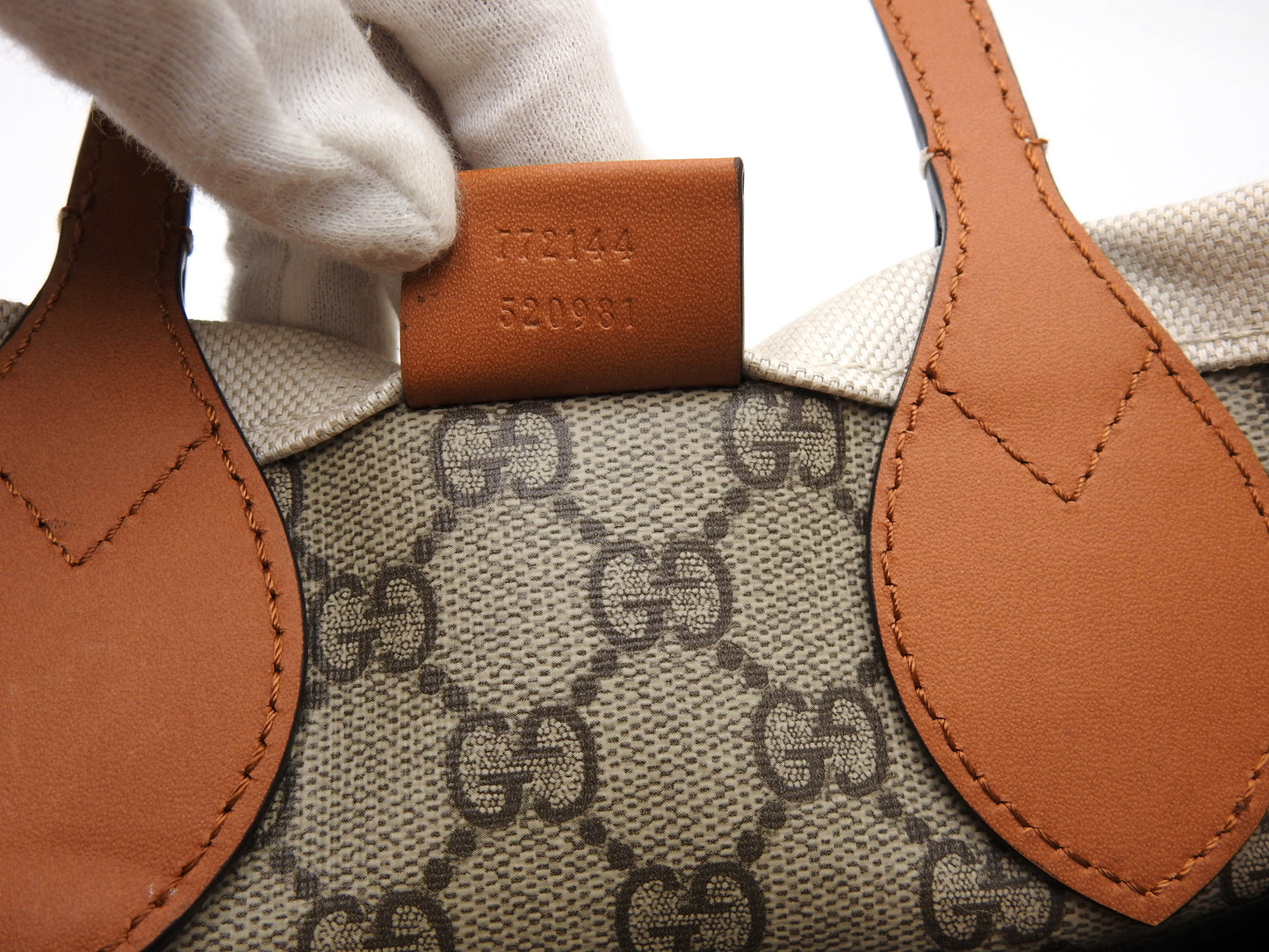 GUCCI Logo Print Medium 2way Shoulder Tote Bag Canvas Beige Brown 772144