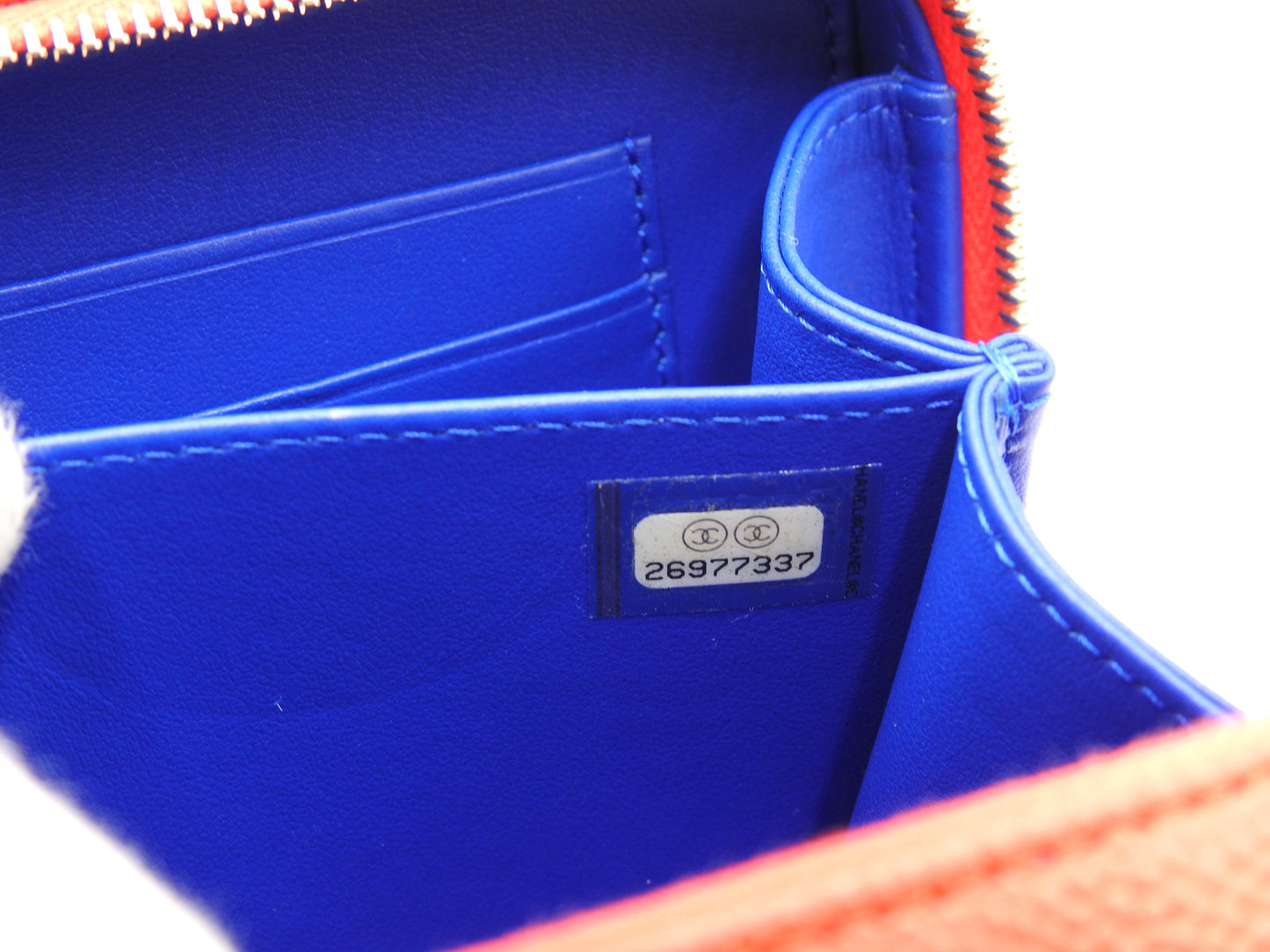 CHANEL CC Filigree Matelasse Chain Shoulder Vanity Bag Caviarskin Blue Red