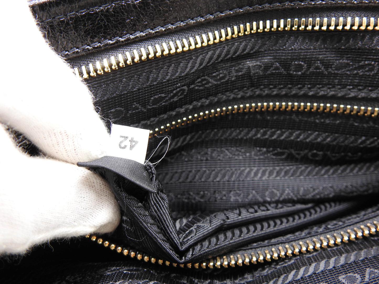 PRADA Bonnie Medium 2way Shoulder Hand Bag Leather Black Gold 1BA426