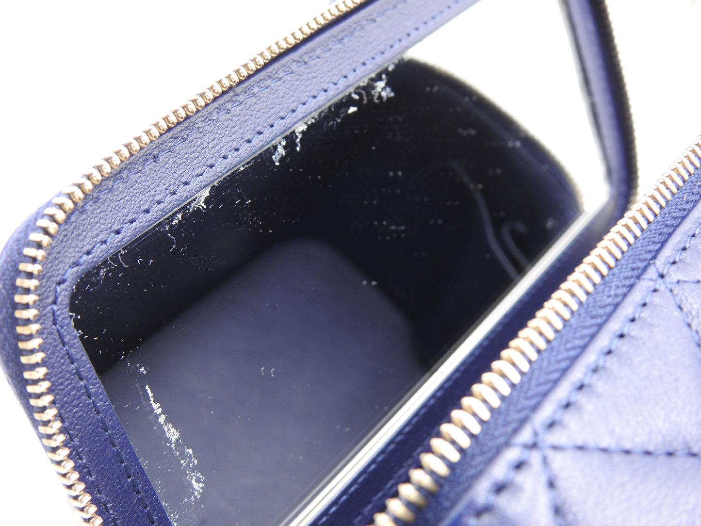 CHANEL CC Matelasse Top Handle 2way Chain Vanity Bag Lambskin Navy Gold