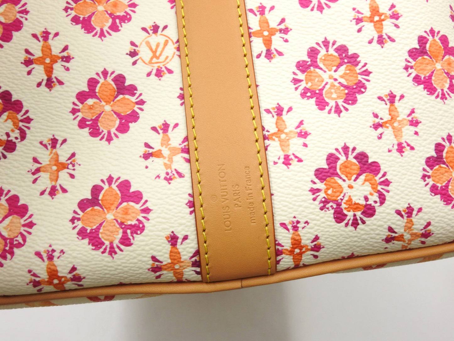 LOUIS VUITTON Monogram Tile Keepall Bandouliere 45 Travel Bag Coral M11251