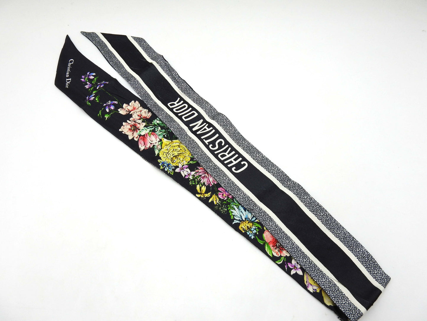 CHRISTIAN DIOR Mitzah Bandeau Scarf 100% Silk Black White 24FCO106I606