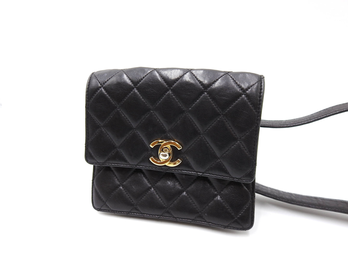 CHANEL CC Matelasse Waist Belt Bag Lambskin Black Gold Hardware