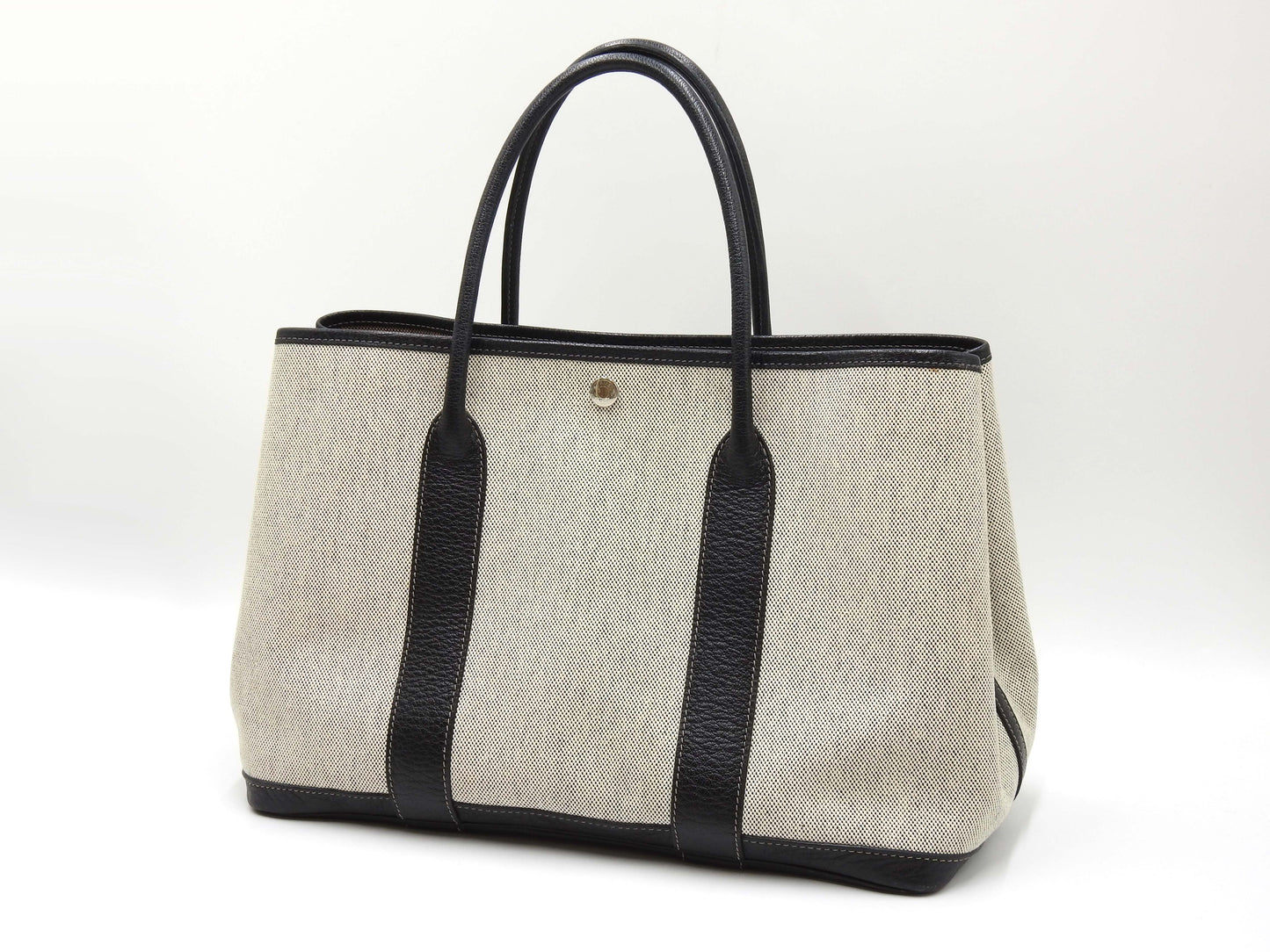 HERMES Garden Party PM Tote Bag Gray Black Toile H Buffle Leather □H