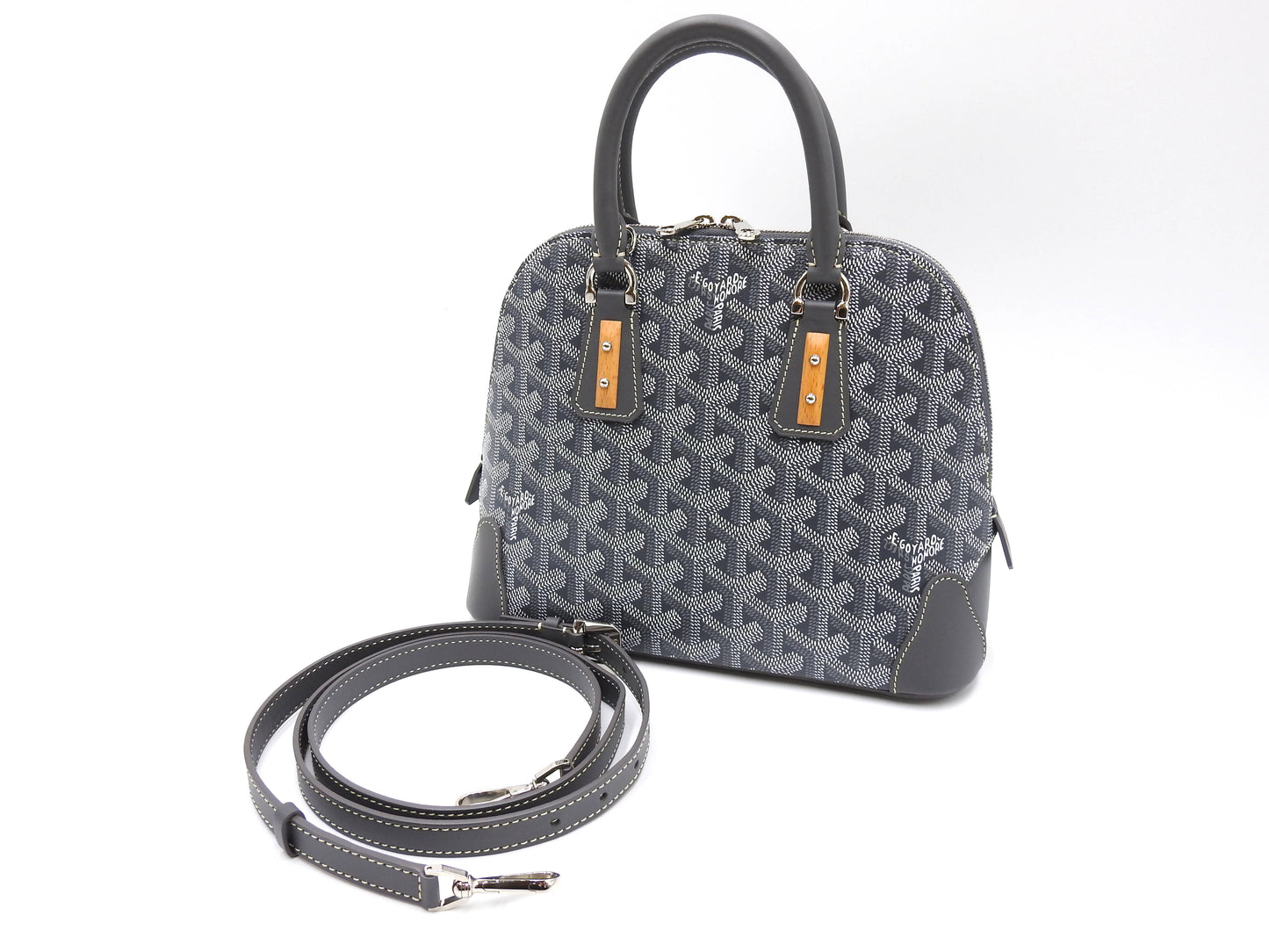GOYARD Mini Vendome 2way Shoulder Hand Bag PVC Canvas Leather Grey