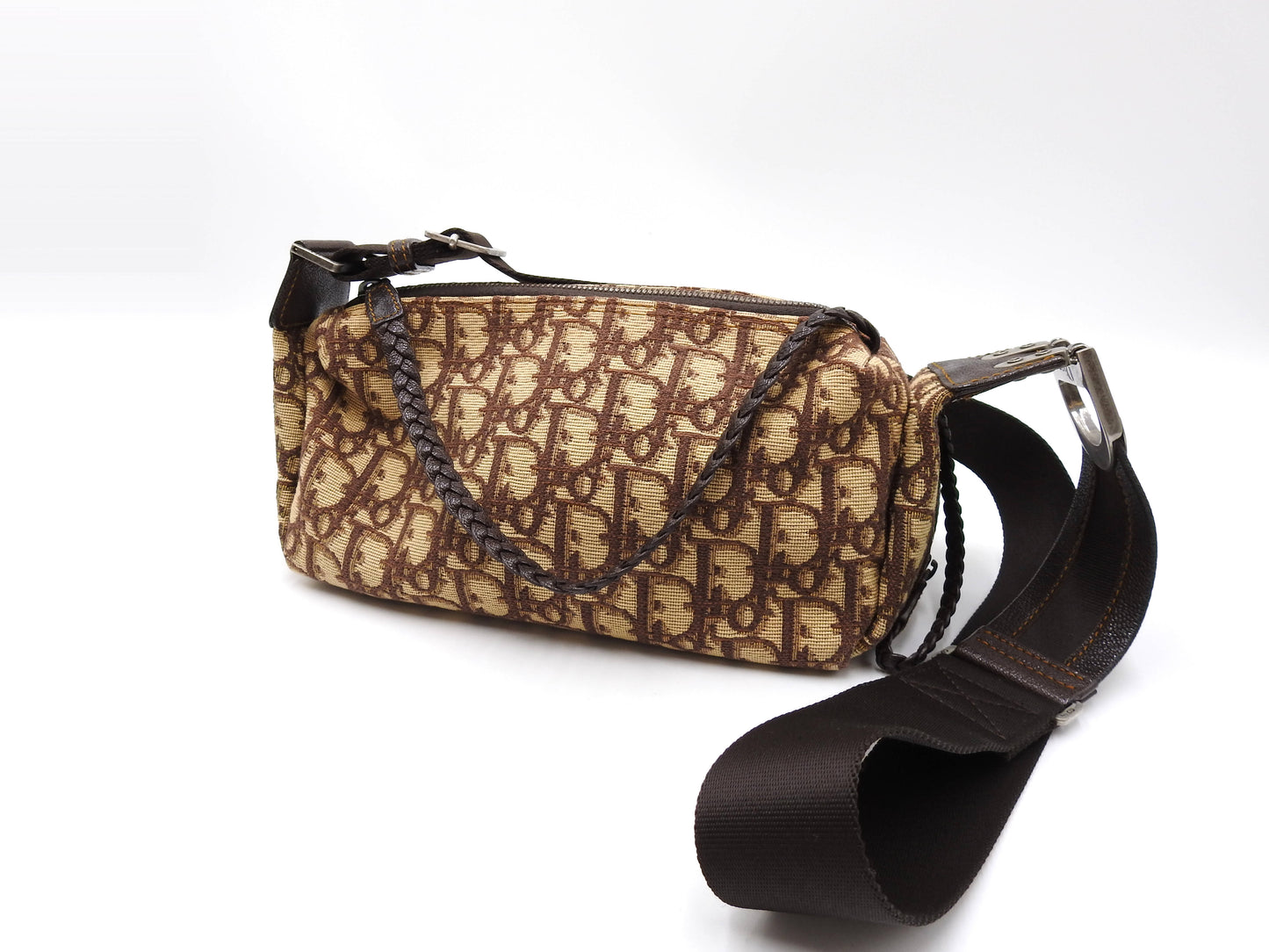 Christian Dior Trotter Flight Crossbody Shoulder Bag Canvas Leather Brown