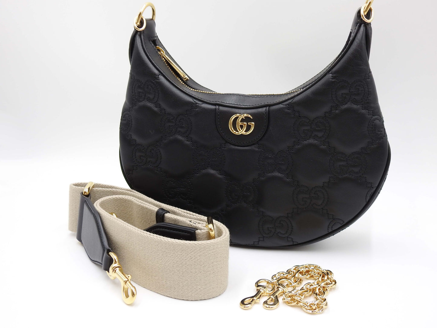 GUCCI GG Matelasse Small Hobo Chain Shoulder Bag Leather Black 739709