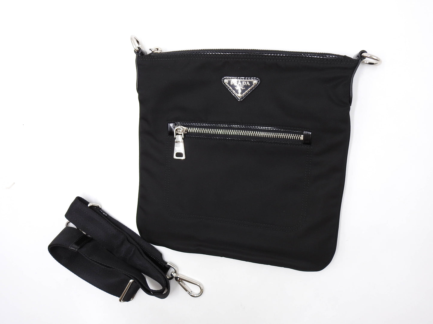 PRADA Nylon Crossbody Shoulder Bag Black Silver Hardware BT0716