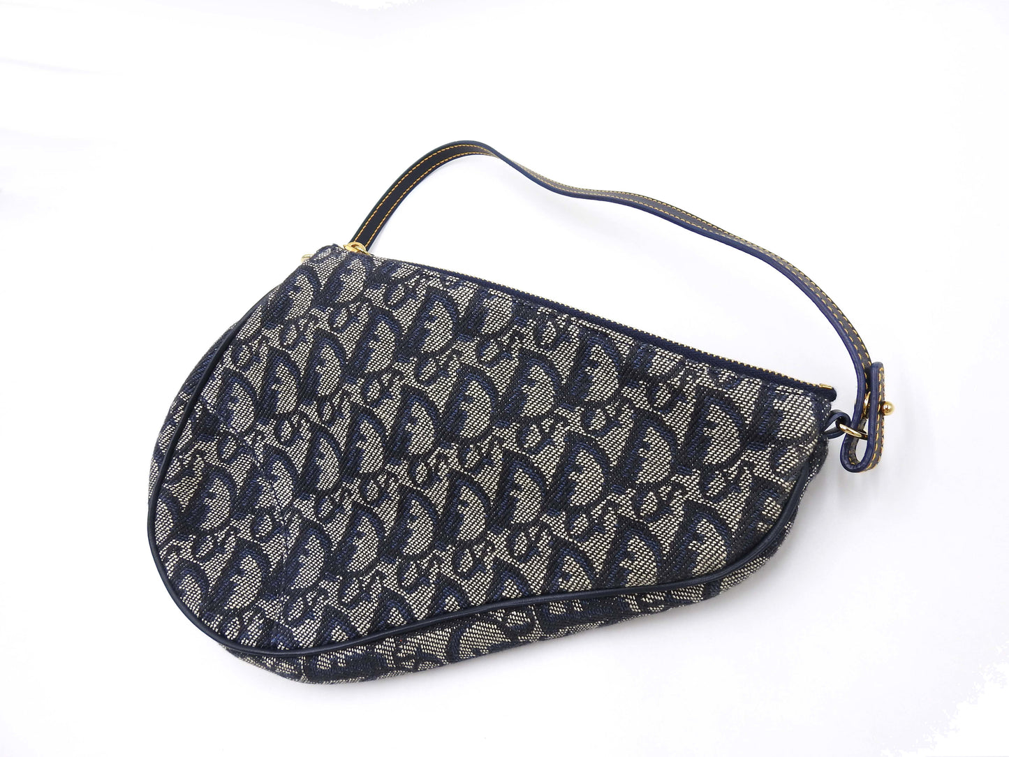 Christian Dior Trotter Saddle Pouch Shoulder Hand Bag Canvas Leather Navy