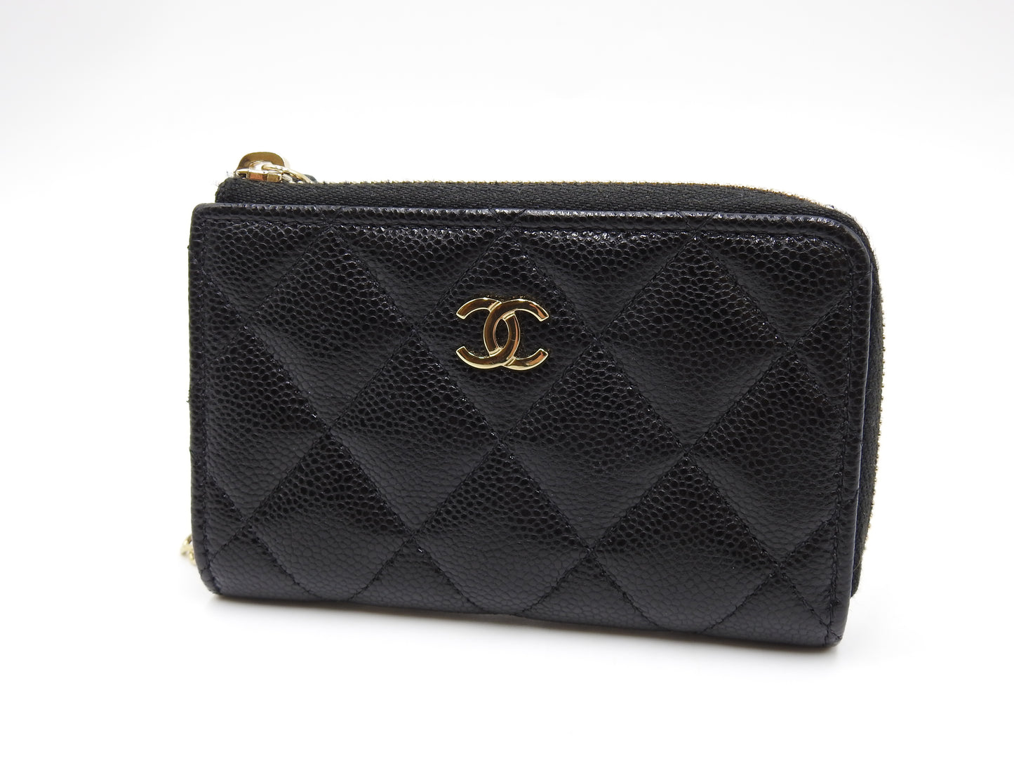 Chanel CC Matelasse Zipped Coin Purse Key Holder Caviarskin Black AP0221