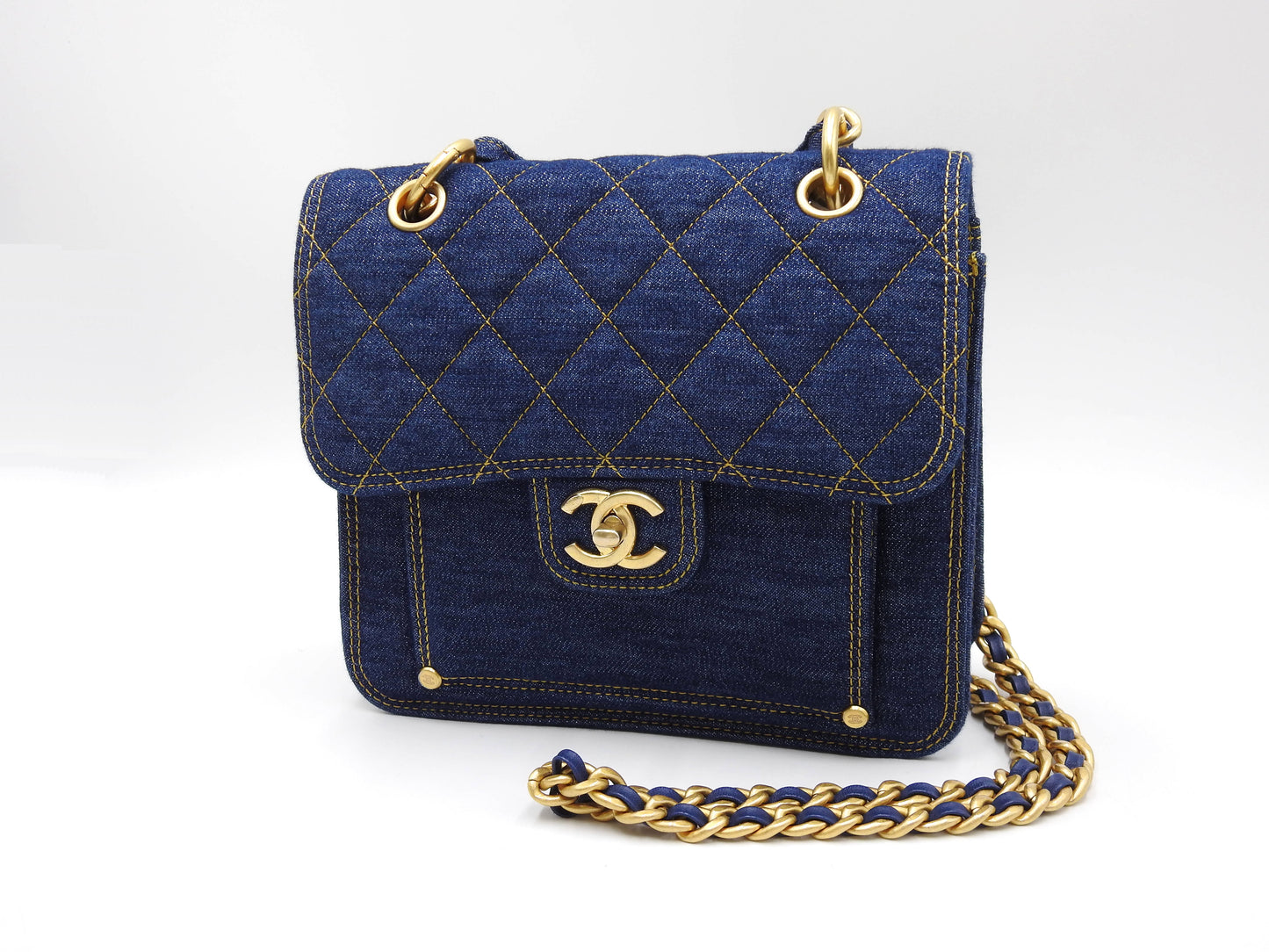 CHANEL Matelasse Double You Flap 2way Chain Shoulder Hand Bag Denim AS4051